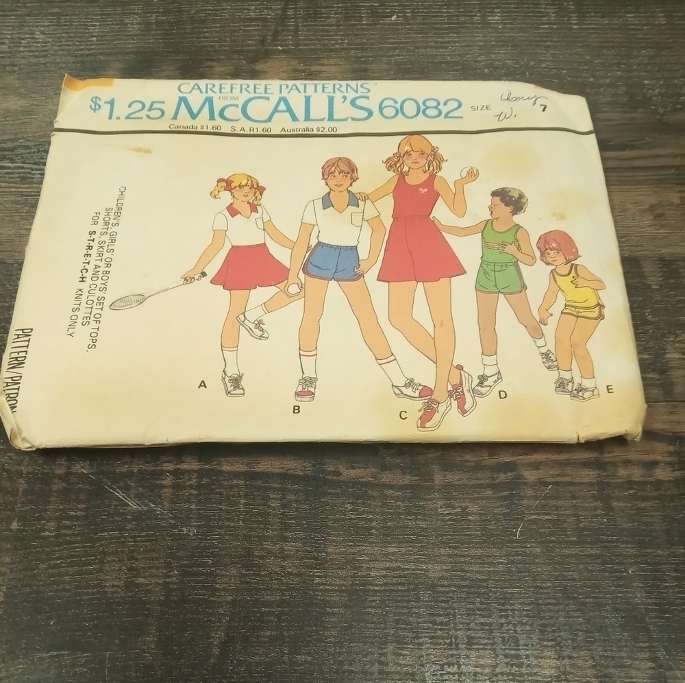 McCall's Sewing Pattern 6082 Kids Tops Shorts Skirt Culottes Size 7